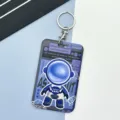 Cartoon astronaut card holder with keychain, durable blue badge holder for students. - Blue Standing Astronaut / Round Buckle