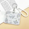 Cute cartoon seal card holder with white wrist strap, grey whale badge holder variant. - Horizontal Style - Blue Shark + White Edged Leather Cord
