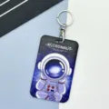 Astronaut cartoon card holder with metal keychain, perfect for student bus and access cards. - Interstellar Astronaut / Round Buckle