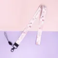 Cute cartoon strawberry pattern neck lanyard strap with metal hook for keys phone ID cards. - Strawberry Pink