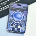 Blue embossed cartoon astronaut card holder protective cover for students bus access cards. - Blue Standing Astronaut / No Accessories