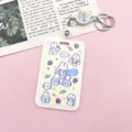 Cute student card holder with retractable reel and keychain, perfect for bus and work badge. - Yellow Bubble Rabbit + White Retractable Badge Reel (Yellow Bubble Rabbit)