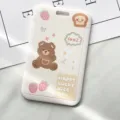 Cute white ID card holder with cartoon bear strawberry design student bus card protective case - 100% Strawberry Bear (No Accessories)