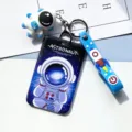 Cute cartoon astronaut cardholder with keychain and rocket strap for student ID card. - Interstellar Astronaut + Blue Astronaut Figurine