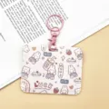 Cute cartoon push-pull card holder with lanyard student bus card protective cover pink - Horizontal Style LUCK Rabbit with Pink Handcuff Clasp