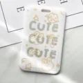 Cute white ID card holder bus pass protective sleeve with cute cartoon rabbit and stars design. - Line Art Cute Rabbit (No Accessories)