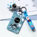 Cute astronaut badge holder card protector with cartoon rocket lanyard for school and daily use. - Green Standing Astronaut + Blue Astronaut Figurine