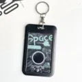 Portatarjetas negro con diseño de astronauta, llavero metálico, funda protectora duradera. - Estilo Astronauta Verde Base Negra / Funda Con Hebilla Redonda