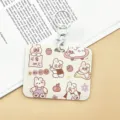 Cute cartoon rabbit pull-type card holder student bus card protective case with keychain. - Horizontal Style Cute 100% Rabbit with White Handcuff Clasp