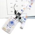 Cute astronaut card holder with lanyard, plastic hard shell slide badge holder for students. - Blue Astronaut + Blue Astronaut Long Lanyard (Blue Figure)
