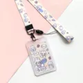 Cute cartoon rabbit print lanyard and transparent card holder for ID badges and student cards. - Yellow Bubble Rabbit + Yellow Bubble Rabbit Long Lanyard / Vertical PP Card Sleeve