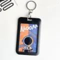 Portatarjetas negro con tarjeta de astronauta, funda duradera para tarjeta ID con llavero metálico. - Estilo Astronauta Naranja Azul / Funda Con Hebilla Redonda