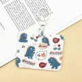 Cute cartoon dinosaur push pull card holder for bus ID badge and daily card protection. - Horizontal - Many Little Monsters + White Handcuff Clasp