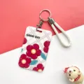 Durable student card holder badge case with lanyard bus access control IC card protective cover. - Red Grey Argyle Flower (With Hand Strap)
