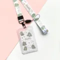 Cute cartoon dinosaur transparent card holder with lanyard, waterproof student ID cover. - Plaid Little Dinosaur + Plaid Little Dinosaur Long Lanyard / Vertical PP Card Sleeve