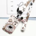 Cute astronaut card holder set, plastic hard shell ID badge holder with lanyard and pendant variant. - Spaceship Astronaut + Brown Astronaut Long Lanyard (Pink Figure)