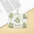 Cute cartoon green dinosaur push-pull card holder protective sleeve with metal keychain. - Horizontal Plaid Little Dinosaur with White Handcuff Buckle