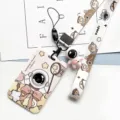 Cute astronaut card holder with lanyard and 3d pendant, plastic hard case id badge holder. - Bowknot Astronaut + Brown Astronaut Long Lanyard (Pink Figure)
