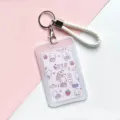 Transparent card holder with cute cartoon rabbit design, white braided keychain lanyard. - LUCK Rabbit + White Hand Strap / Vertical PP Card Sleeve