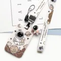 Cute astronaut lanyard and card holder set with sliding hard shell protection cover for students. - Star-Holding Astronaut + Brown Astronaut Long Lanyard (Pink Figure)