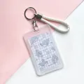 Transparent flip card holder with cartoon whale, white braided strap and keychain. - Blue Shark + White Hand Strap / Vertical PP Card Sleeve