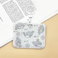 Cute cartoon push-pull card holder for student bus cards and ID badges with secure keychain. - Horizontal - Blue Shark + White Handcuff Clasp