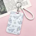 Cute cartoon whale card holder with white braided keychain ID badge bus pass case for students - Blue Shark + White Edged Leather Cord
