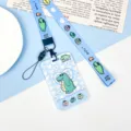 Blue Cartoon Crocodile Student Card Holder Set ABS Plastic ID Badge with Lanyard Variant - Heart Crocodile / With Long Lanyard