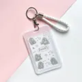 Transparent Cartoon Dinosaur ID Card Holder with White Braided Strap and Keychain - Plaid Little Dinosaur + White Hand Strap / Vertical PP Card Sleeve