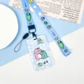 Cartoon cute crocodile student card holder with blue lanyard ABS plastic ID badge holder set. - Girl and Little Crocodile / With Long Lanyard