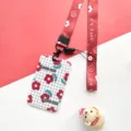 Cute red flower grid student card holder with lanyard ID badge protective cover SKU - Blue Grid Flower (With Lanyard)