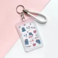 Transparent card holder with white braided wrist strap and cute cartoon dinosaur insert. - Many Little Monsters + White Hand Strap / Vertical PP Card Sleeve