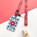 Durable student ID card holder with red lanyard blue argyle floral pattern case design - Heart Blue Argyle Flower (With Lanyard)