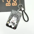 Mignon porte-carte de dessin animé avec lanière, étui badge d'identité anti-perte étudiant. - Feux d'Artifice Lapin LUCKY (000) / Style Dragonne Noire