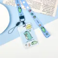 Cute crocodile cartoon student card holder with lanyard blue striped ID badge holder case. - Striped Bouquet Crocodile / With Long Lanyard
