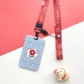 Relief student ID card holder lanyard set with cute floral pattern for daily campus use. - Blue Floral Bottom Red Flower (With Lanyard)