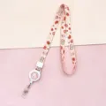 Cute pink plaid cartoon lanyard with retractable badge reel, perfect for student ID or work cards. - Plaid Strawberry Rabbit (Retractable Lanyard)