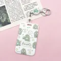Cute green dinosaur badge holder with retractable reel and keychain, perfect for students and office. - Plaid Little Dinosaur + White Retractable Badge Reel (Little Dinosaur)