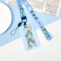 Cute cartoon crocodile student ID card holder with lanyard, durable ABS material for daily use. - Double Grid Crocodile / With Long Lanyard