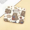 Cute brown bear pull-type card holder student bus access card protective cover case - Horizontal - Brown Bear Hugging Strawberry (No Accessories)