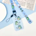 Cute cartoon crocodile ABS plastic ID card holder and lanyard set for students bus card - Checkered Three Crocodiles / With Long Lanyard