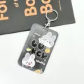 Porte-carte d'identité en acrylique avec lapin mignon et porte-clés pour étudiant. - Deux Têtes de Lapin (000) / Boucle Ronde