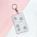 Cute transparent cartoon card holder with keychain, waterproof student ID badge protector sleeve - Plaid Little Dinosaur + Round Buckle / Vertical PP Card Sleeve