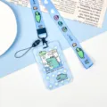 Cute cartoon crocodile student card holder with lanyard ABS plastic bus card case set - Rhombus Heart Crocodile / With Long Lanyard