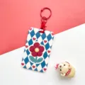 Durable student card holder with blue white plaid and red flower pattern for daily school use. - Heart Blue Argyle Flower (With Clasp)