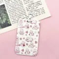 Cute rabbit card holder with keychain, sliding bus pass and ID badge protector for daily use. - Cute 100% Rabbit + White Handcuff Clasp