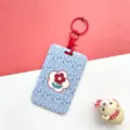 Durable embossed student ID card holder with cute floral pattern and red metal keyring. - Blue Floral Bottom Red Flower (With Clasp)