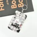Porte-carte badge mignon lapin de dessin animé avec porte-clés à carreaux gris étudiants - Lapin Victoire à Carreaux (000) / Boucle Ronde