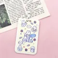 Cute cartoon rabbit sliding card holder with keychain, white student bus pass badge case. - Yellow Bubble Rabbit + White Handcuff Clasp