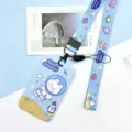 Niedlicher Cartoon Astronaut Schiebe Kartenhalter mit Lanyard Set fuer Schueler Buskarten Schutz - Weltraum-Astronauten-Hase + Raketen-Astronauten-Hase mit langer Kordel